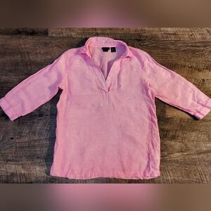 Tahari Pink Linen Top 3/4 Sleeves Size Small